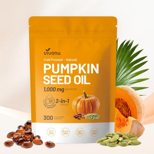 Pumpkin Seed Oil with Saw Palmetto Capsules | Cold Pressed, Pure Virgin Oil, Essential Fatty Acids & Phytosterols | 300 SoftgelsSupports Hair, Urinary, Bladder & Prostate Health | Non-GMO