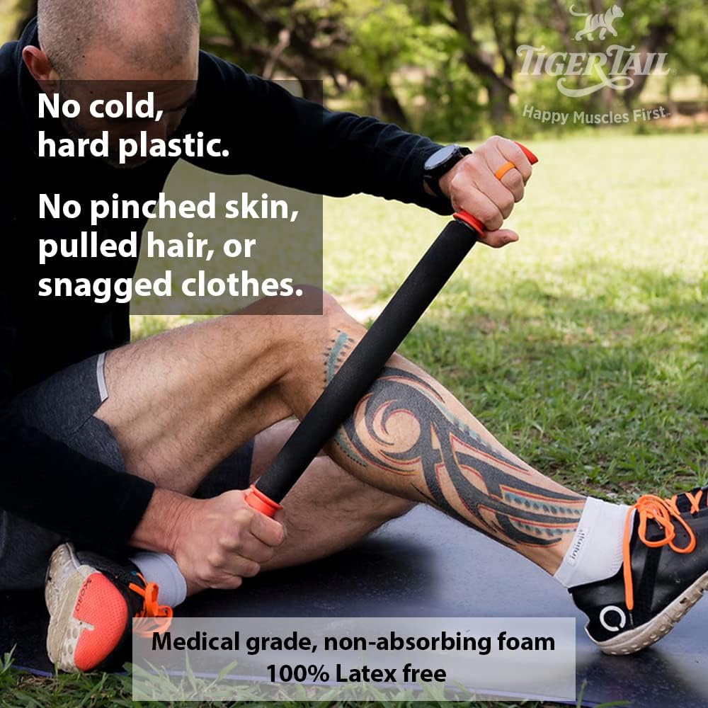 Tiger Tail 22in Massage Stick Portable Roller, Handheld, Deep Tissue Foam Roller, Body Massage and Myofascial Release Tool for Legs, Neck, Calves, Thighs, Shins & Back, The Long One 22, Made in USA