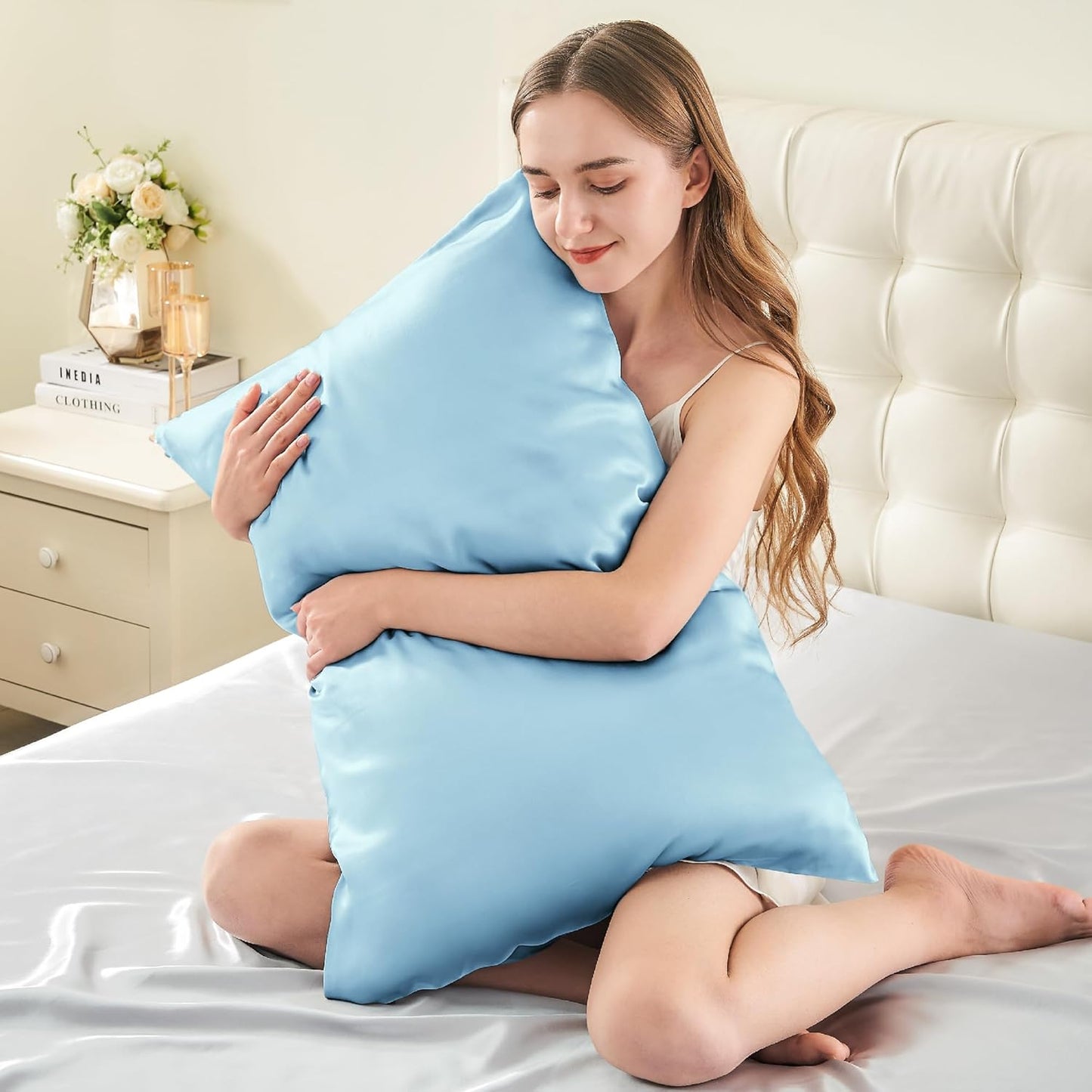 INFIIXSO Silk Pillow Cases 2 Pack Standard Size, Ultra Smooth & Soft Mulberry Silk Pillow Case for Hair and Skin, Breathable Cooling Silk Pillowcase with Hidden Zipper (Light Blue, 20x26 Inches)