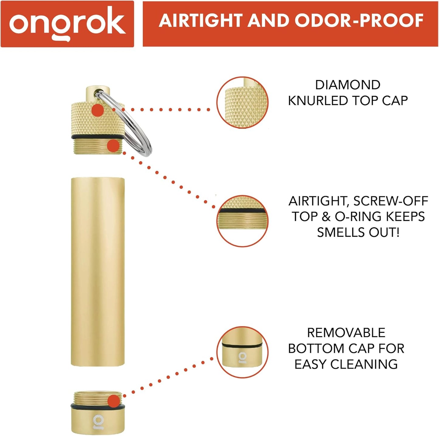 ONGROK Premium Storage Tube, Keychain, Pocket-Sized, Airtight, Aluminum Metal Holder and Case (Gold)