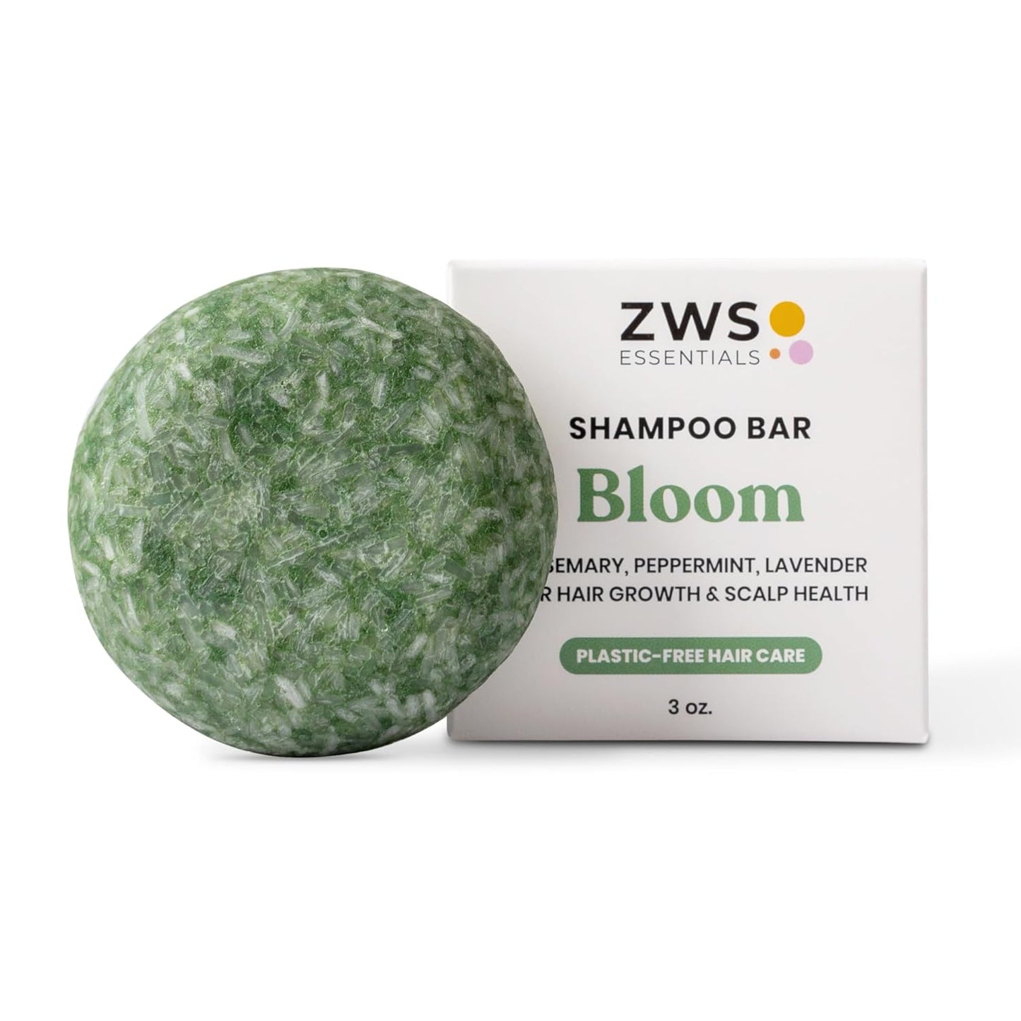 Bloom Shampoo Bar, Vegan Solid Hair Cleanser with Rosemary, Lavender and Peppermint, for Hair Growth and Scalp Health, Zero Waste, Travel-Friendly, Clean Beauty