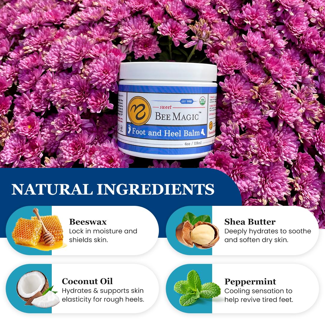 Sweet Bee Naturals All-Natural Organic Foot and Heel Balm – Deep Moisturizing for Dry, Cracked Feet, Heel Care & Callus Softening – Smooth & Nourish Rough Skin – Made with Care – 3 Jars (12 OZ)