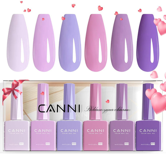 CANNI 6 Colors 9 ML Hema-Free Light Purple Gel Nail Polish Set, Purple Gel Polish Kit, Soak Off LED Nail Gel Manicure Kit DIY at Home Salon Gifts