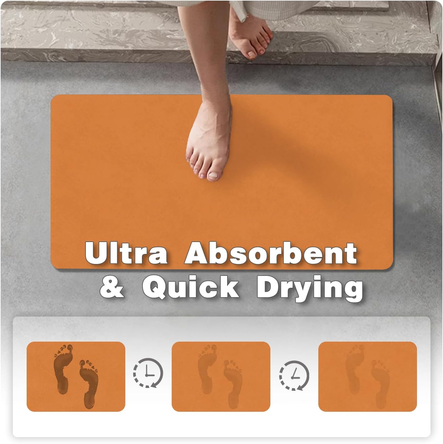 Bathroom Mat Quick Dry, Bathroom Rugs Non Slip Washable Thin Absorbent Bath Mat Fits Under Door Bathroom Floor Mat Perfect for Bath, Shower, or Sink 20"x30" Orange