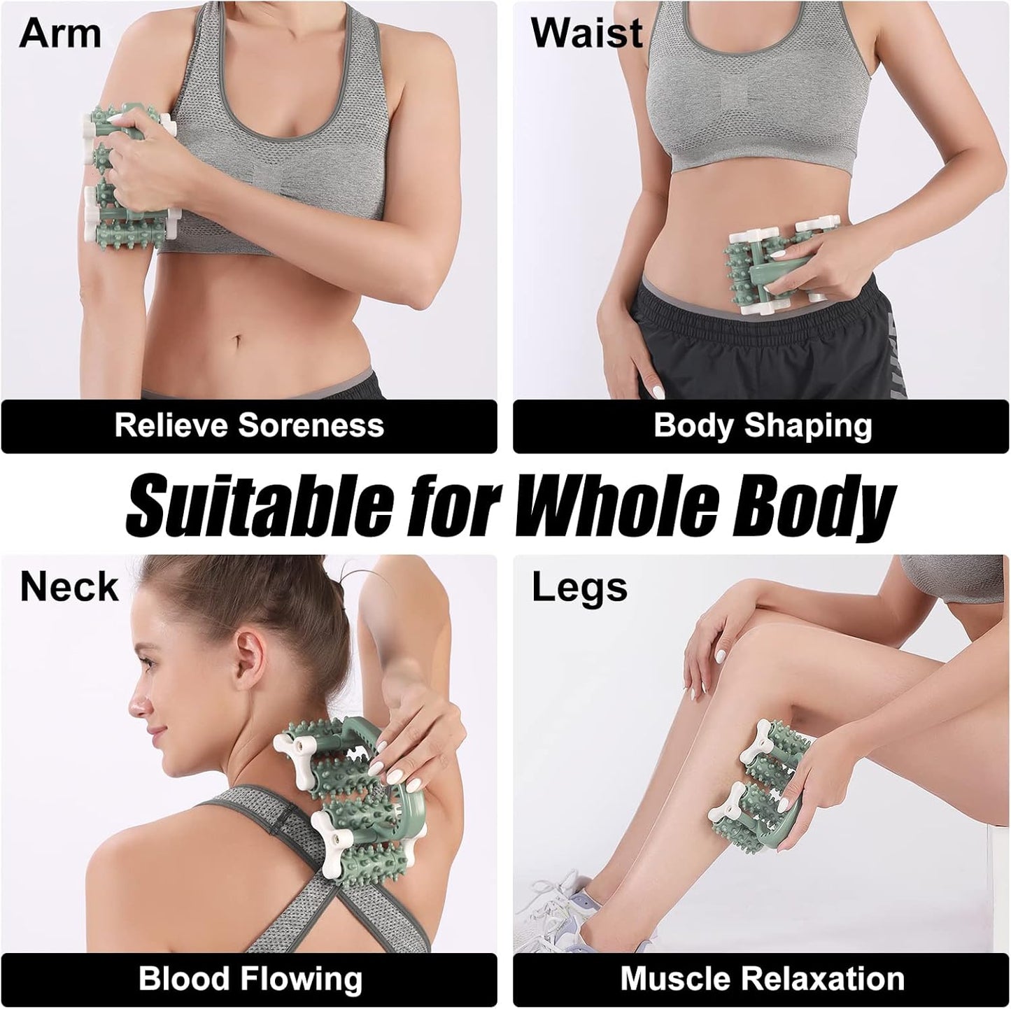 olelo Fascia Blaster, Fascia Blaster for Cellulite, Massage Roller with 20 Wheels for Deep Tissue Myofascial Release, Muscle Roller Stick Relieves Back, Neck, Leg Pain, Green