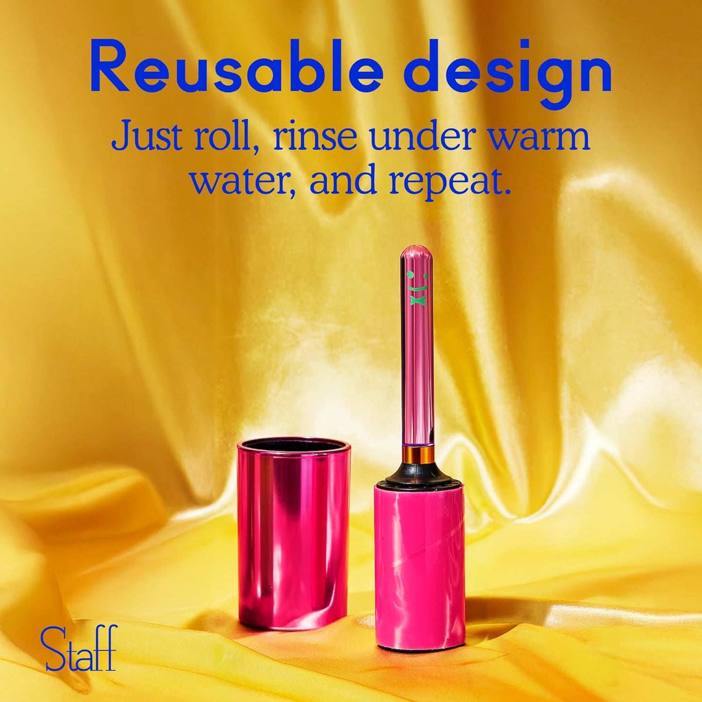 Staff Reusable Lint Roller with Colorful Acrylic Handle & Display Case - Washable Sticky Rubber Surface for Pet Hair, Dust & Fuzz Removal - Sustainable Cleaner for Clothes, Furniture & Home