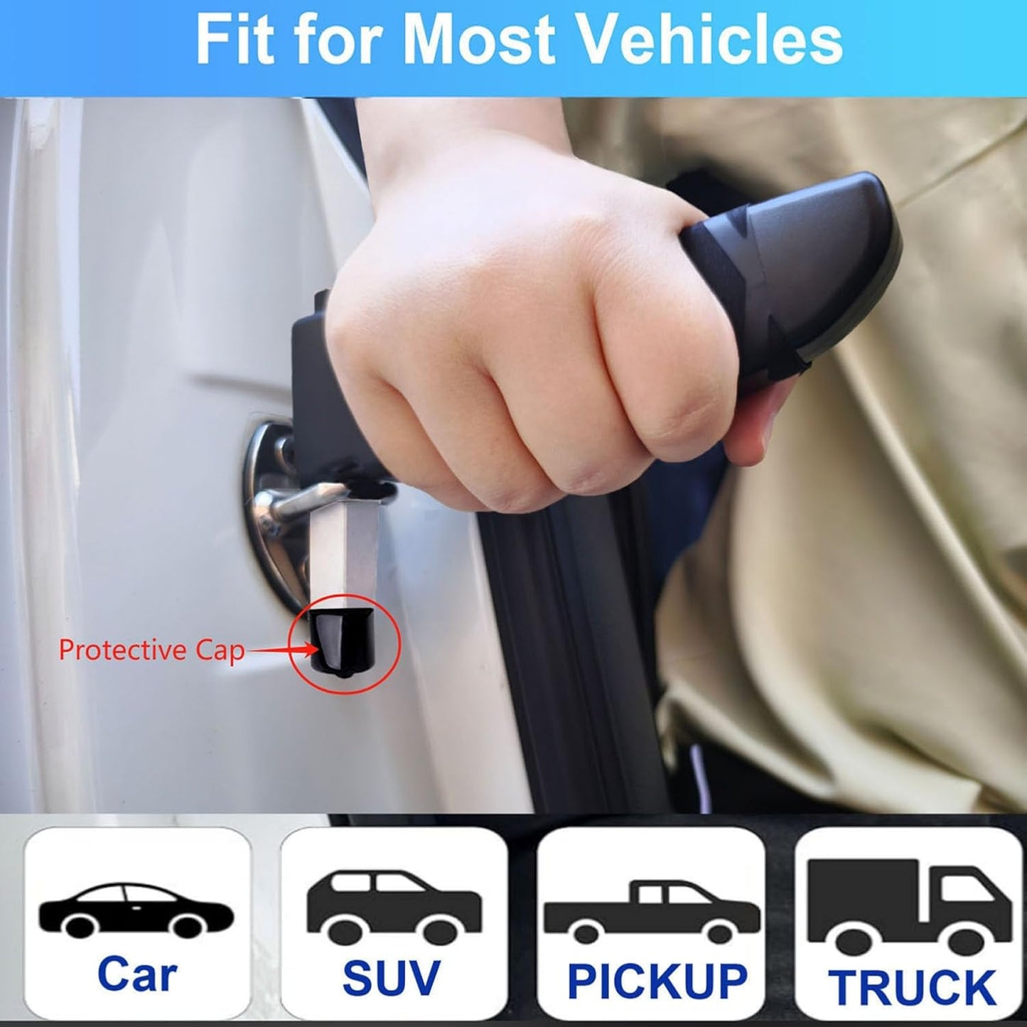 Car Door Handle for Elderly, 3-in-1 Multifunctional Handle Assist, Ultra Grip Mobility Handle for Car, Portable Vehicle Support Door Assist Bar, Max Load 500 Lbs, Anti-Slip Design, Black