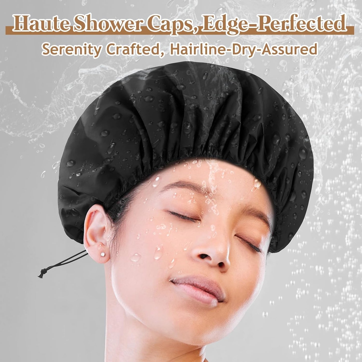 2 Pcs 15" XL Extra Large Terry Lined Shower Cap, Adjustable Dual Waterproof Shower Cap for Women Reusable Soft Hair Cap Bath Cap for Long Braids, Thick Hair, Locs, Curly Hair