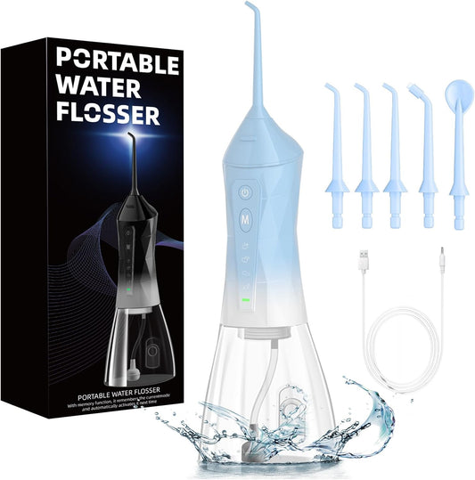 Water Dental Flosser Teeth Pick: Portable Cordless Oral Irrigator 320ML Rechargeable Travel Irrigation Cleaner with 5 Flossing Tips, IPX7 Waterproof Electric Flossing Machine for Teeth Cleaning