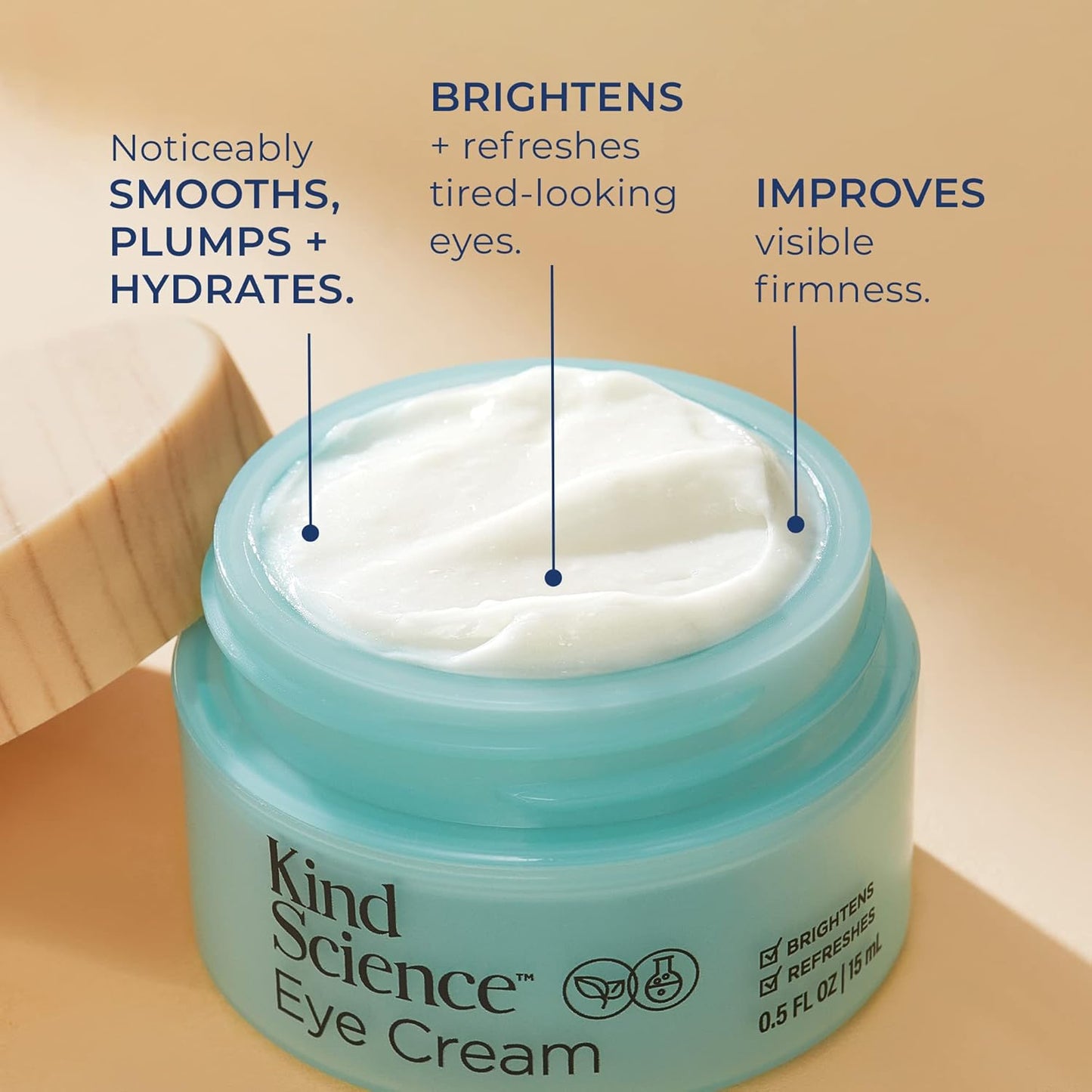 Kind Science by Ellen DeGeneres Eye Cream - Under Eye Cream for Wrinkles Noticably Smooths & Moisturizes - Anti Aging with Hyaluronuic Acid, Vitamin C - Fragrance Free, Paraben Free, 0.5 fl oz