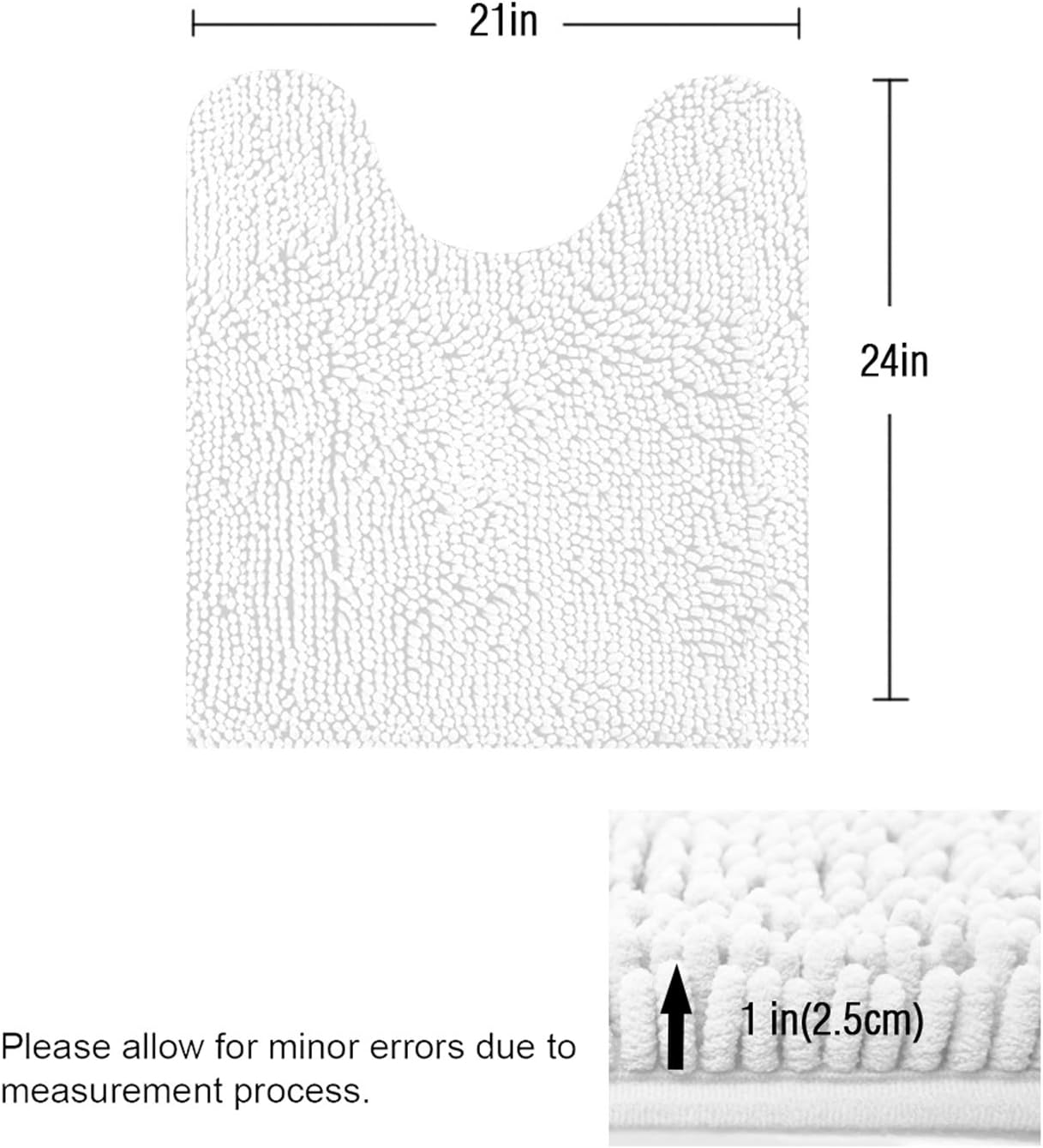 ITSOFT Non-Slip Shaggy Chenille Toilet Contour Bathroom Rug with Water Absorbent, 24 x 21 Inches U-Shaped White