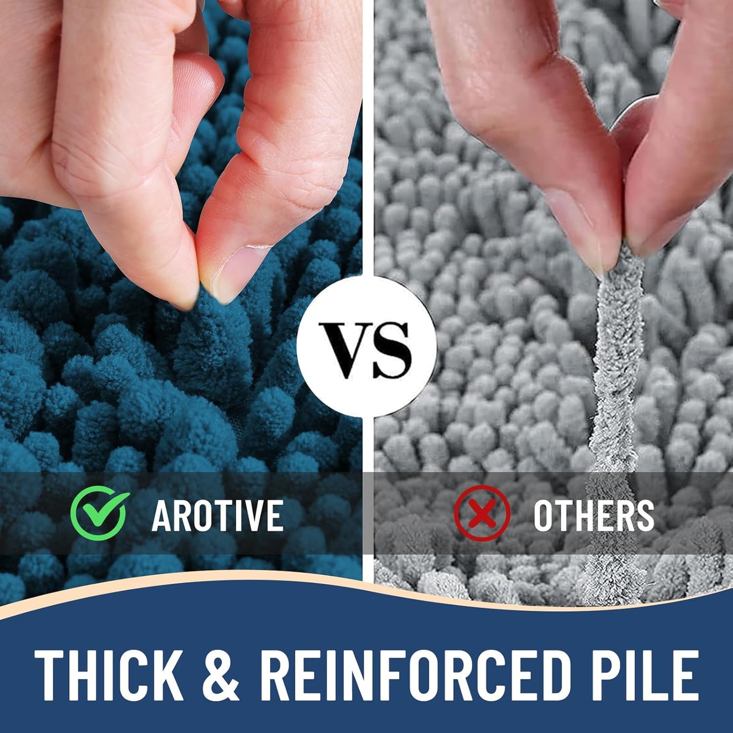 Arotive Luxury Chenille Bathroom Rug Mat, Extra Soft Thick Absorbent Shaggy Bath Rugs, Non-Slip Machine Wash Dry, Plush Bath Mats for Bathroom, Shower and Tub, 60x24, Peacock Blue