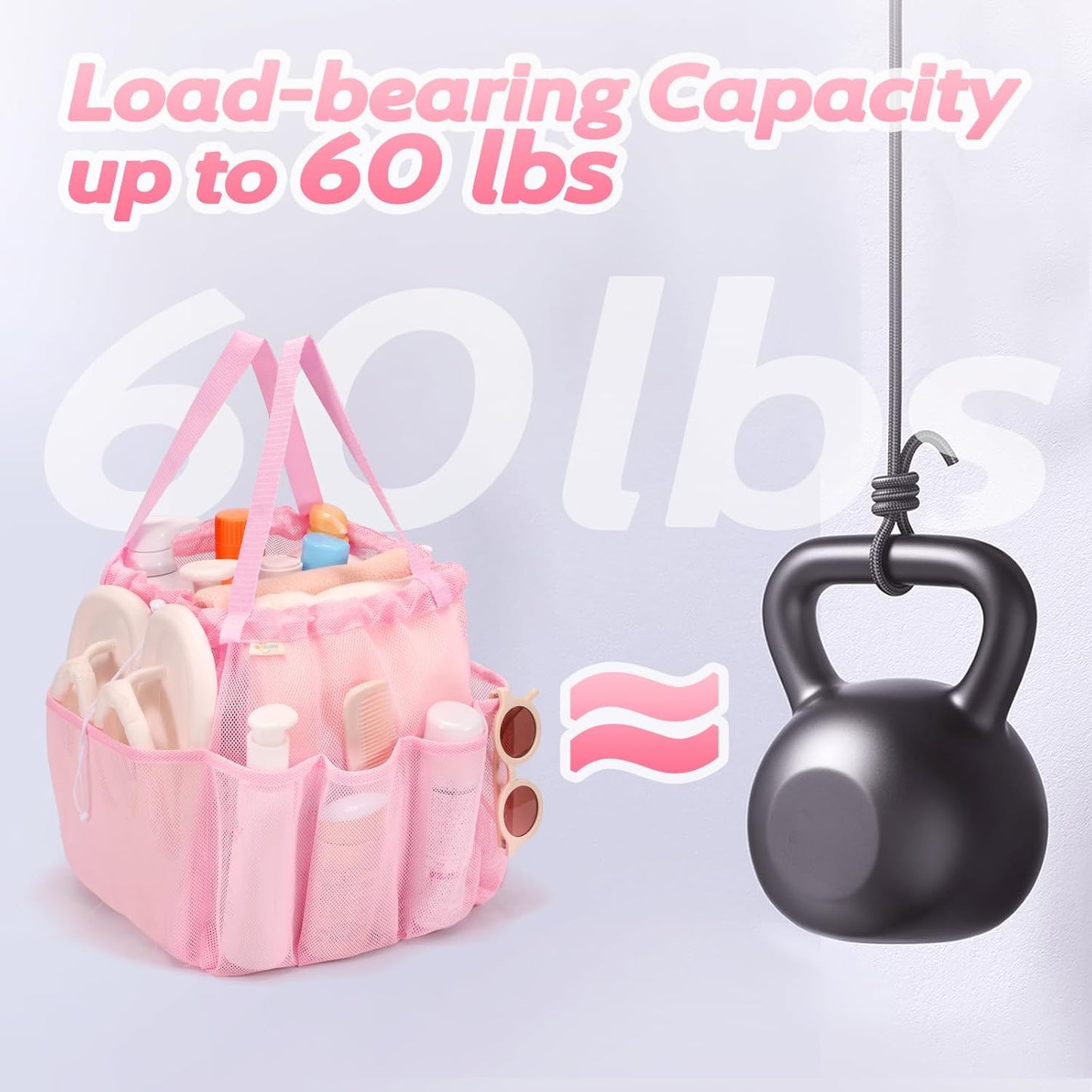 Mesh Shower Caddy Portable with Drawstring, Dorm Room Essentials for College Students Girls, Large Shower Bag for Camping,Swimming,Gym,Travel,Bathroom - Pink