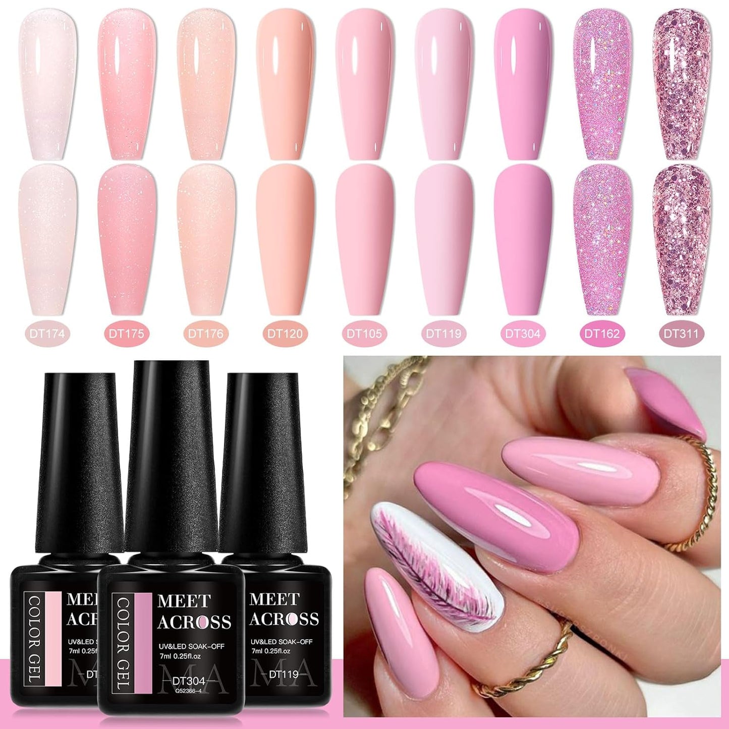 MEET ACROSS 9 Colors Gel Nail Polish + 3PCS Function Gel Nail Polish Kit,Fashion Nail Art Set Design Gifts for Women Manicure Salon (SET3, 12pcs)