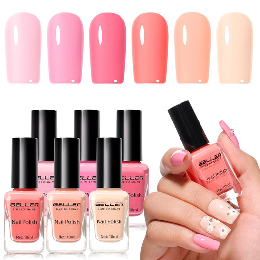 GELLEN Bright Pink Nail Polish, Air Dry Nude Pink Regular Nail Polish for French Manicure Women Home Salon All Seasons, Not UV Gel, TPO Free, Hema Free, Non-toxic