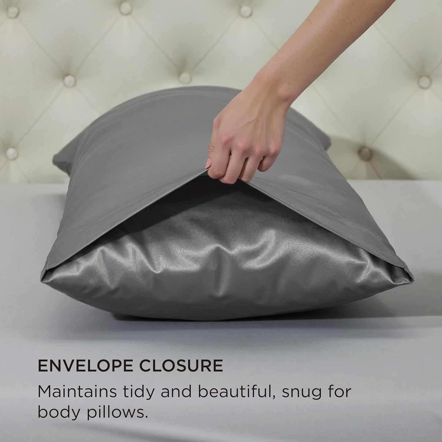 Bedsure Body Pillow Cover 20x54 Inches - Dark Grey Satin Similar to Silk Pillowcase for Hair and Skin, Cooling and Silky Long Body Pillow Case Cover with Envelope Closure, Gifts for Women Men