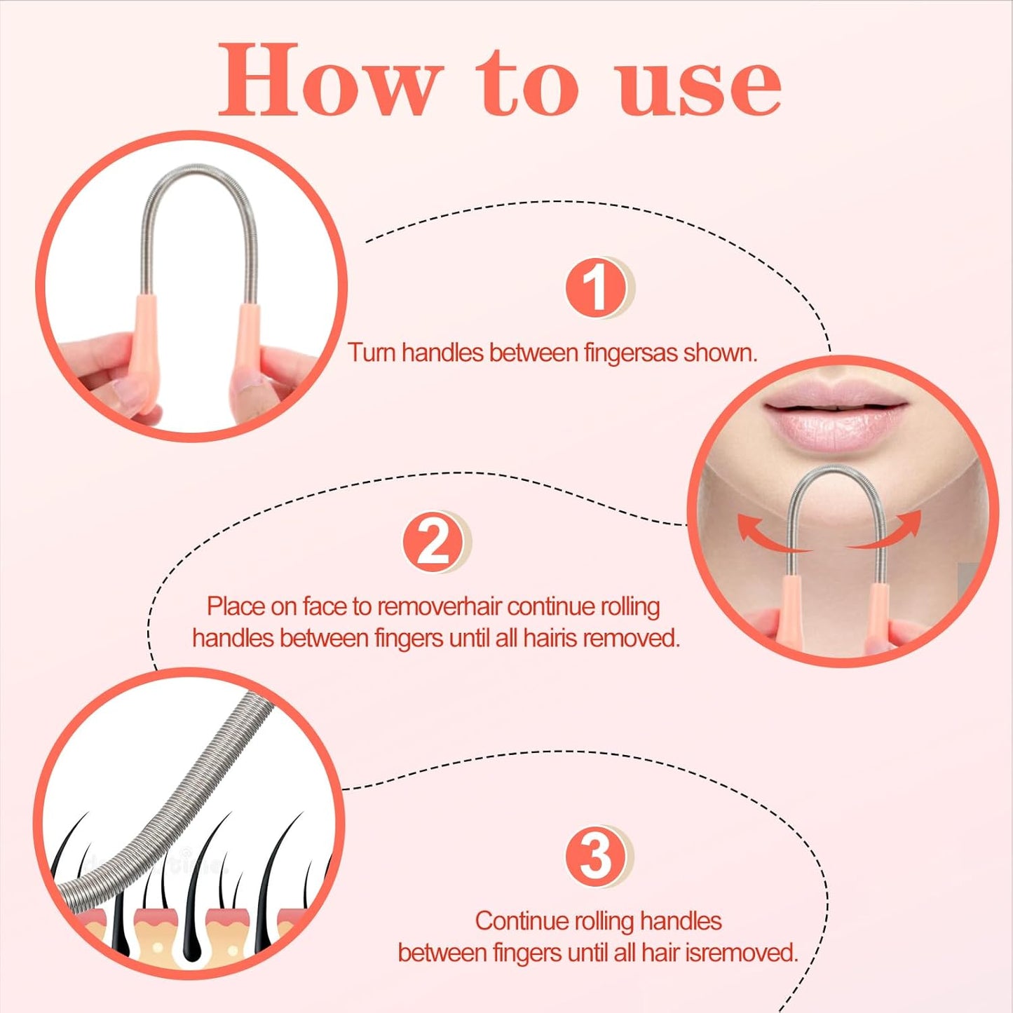 6 Pcs Facial Hair Remover Spring Eyebrow Face Removal Epilator Coil Portable Hair Remover Threading Tool for Women Unwanted Chin Cheek Mustache Neck Upper Lip