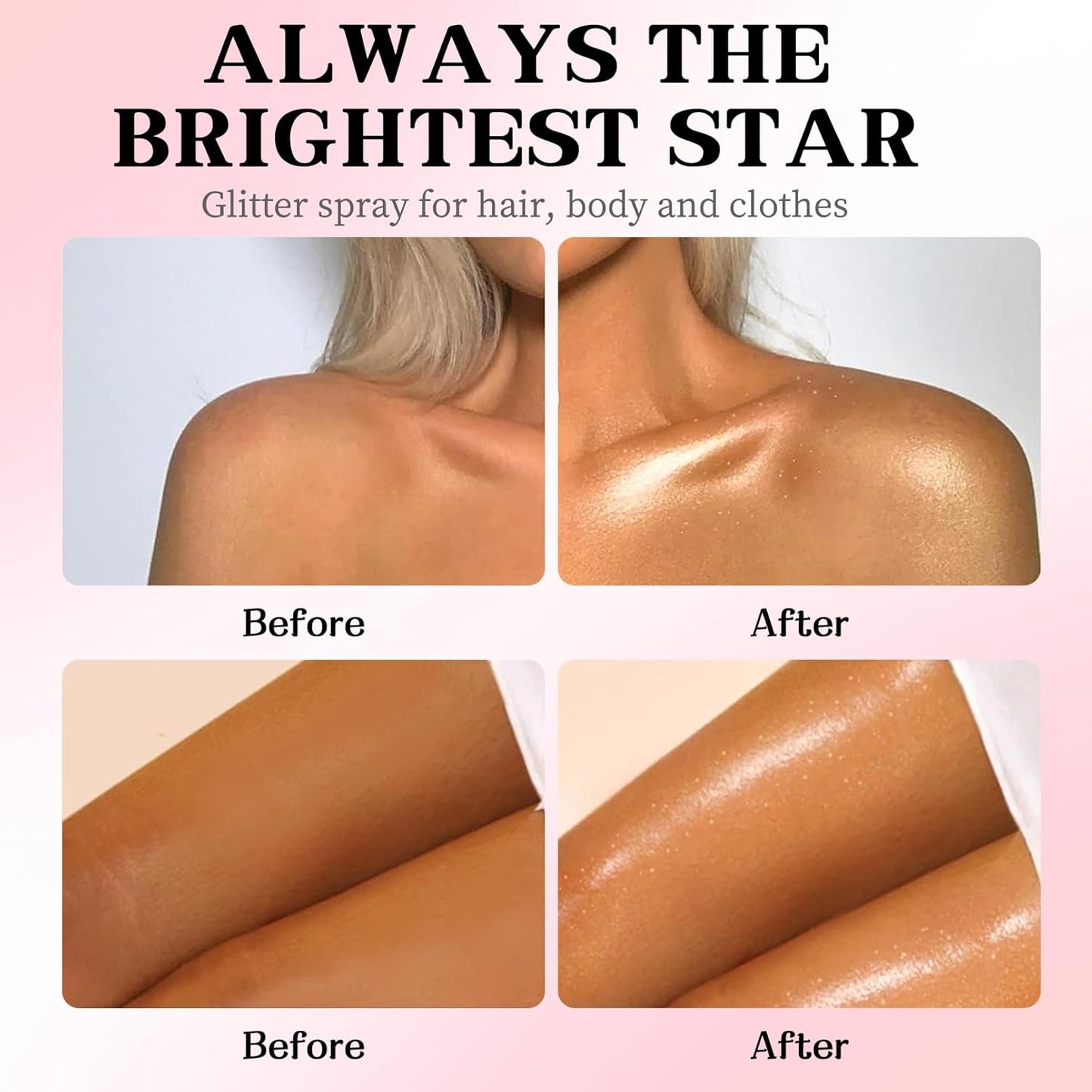 Glitter Spray for Hair and Body, Glitter Body Spray, Quick-Drying Waterproofing Body Shimmer Suitable for Festival Rave