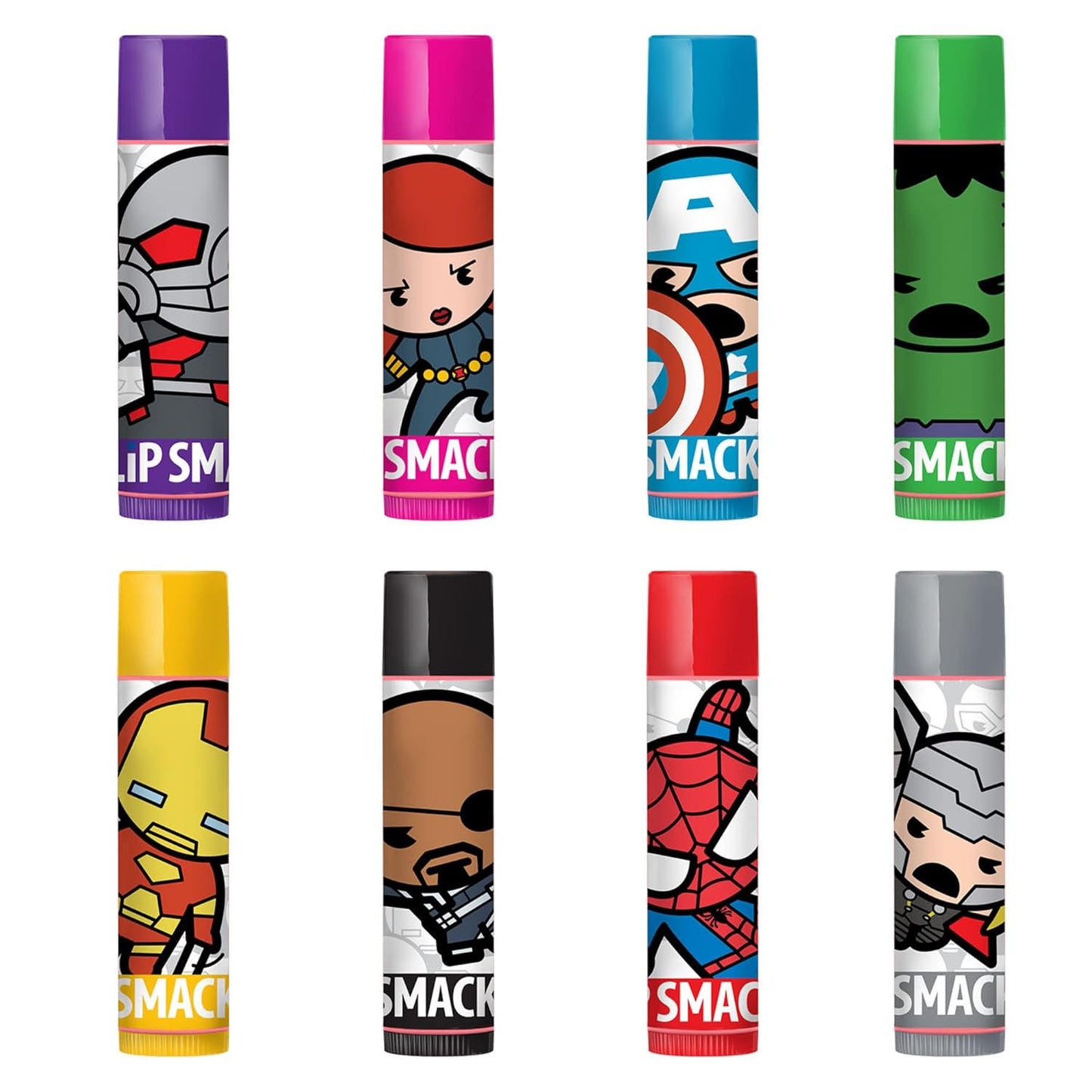 Lip Smacker Marvel Avenger Flavored Lip Balm Party Pack 8 Count, Super Hero, Spirderman, Iron Man, Captain America, Clear, For Kids