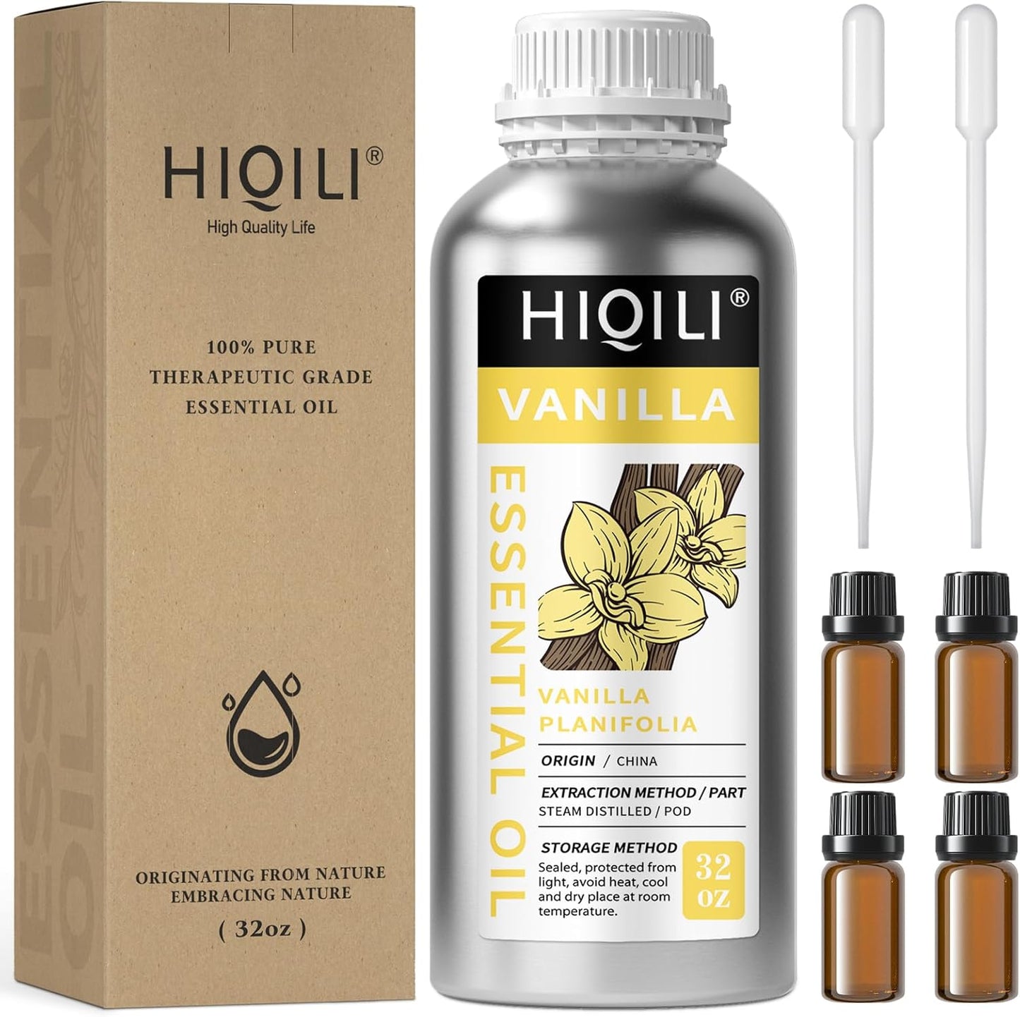 HIQILI 32 Ounces Vanilla Essential Oil, Strong Fragrance for Body Lotion, Candle Making, Soap, Aromatherapy-32 Fl Oz