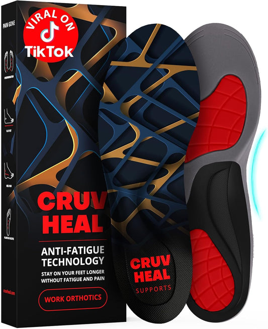 (New) Work Orthotic Insoles - Anti Fatigue Medium Arch Support Shoe Insert Men Women - for Plantar Fasciitis Flat Feet Leg - Relieve Foot Pain - Work Boot Insoles Standing All Day (L, Blue Lines)