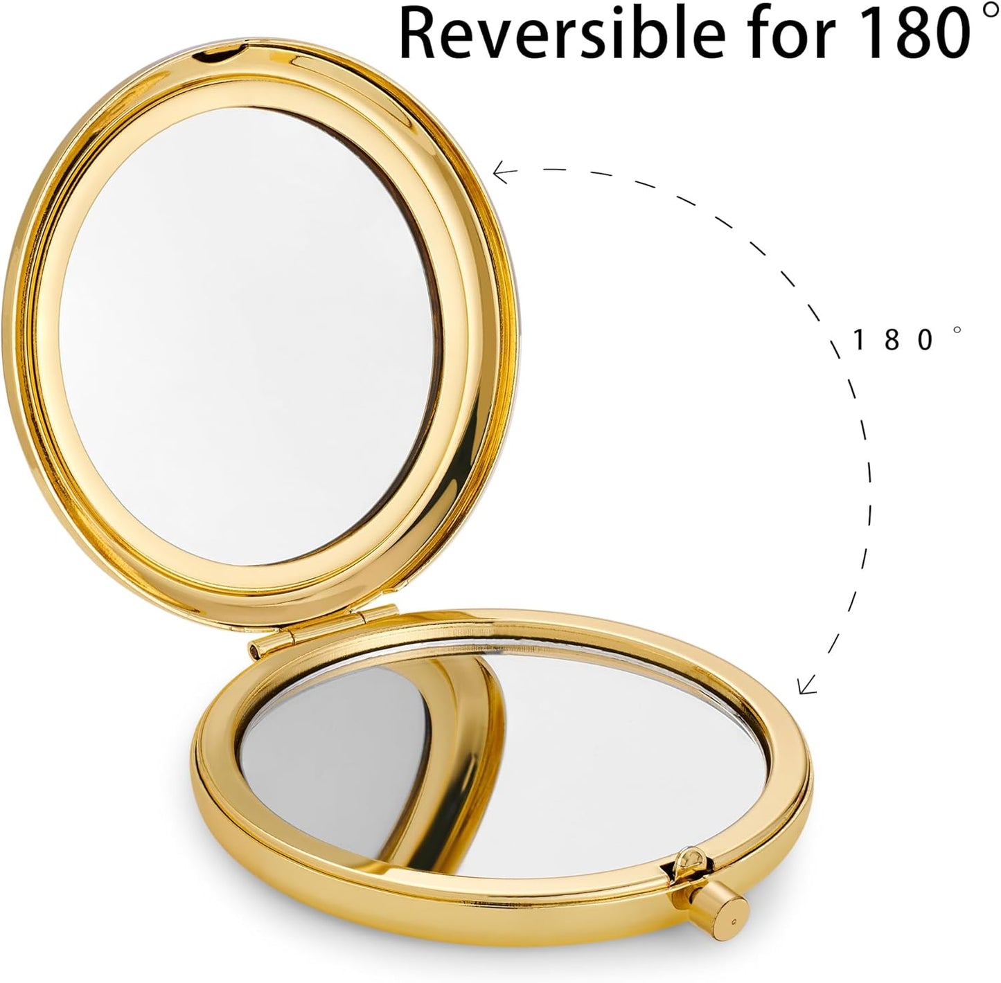 Compact Mirror, Pocket Travel Makeup Mirror for Purse, Metal Round Shell, 2-Sided 1X/2X Magnifying, Portable, Folding, Handheld, Gold, 18 Pack