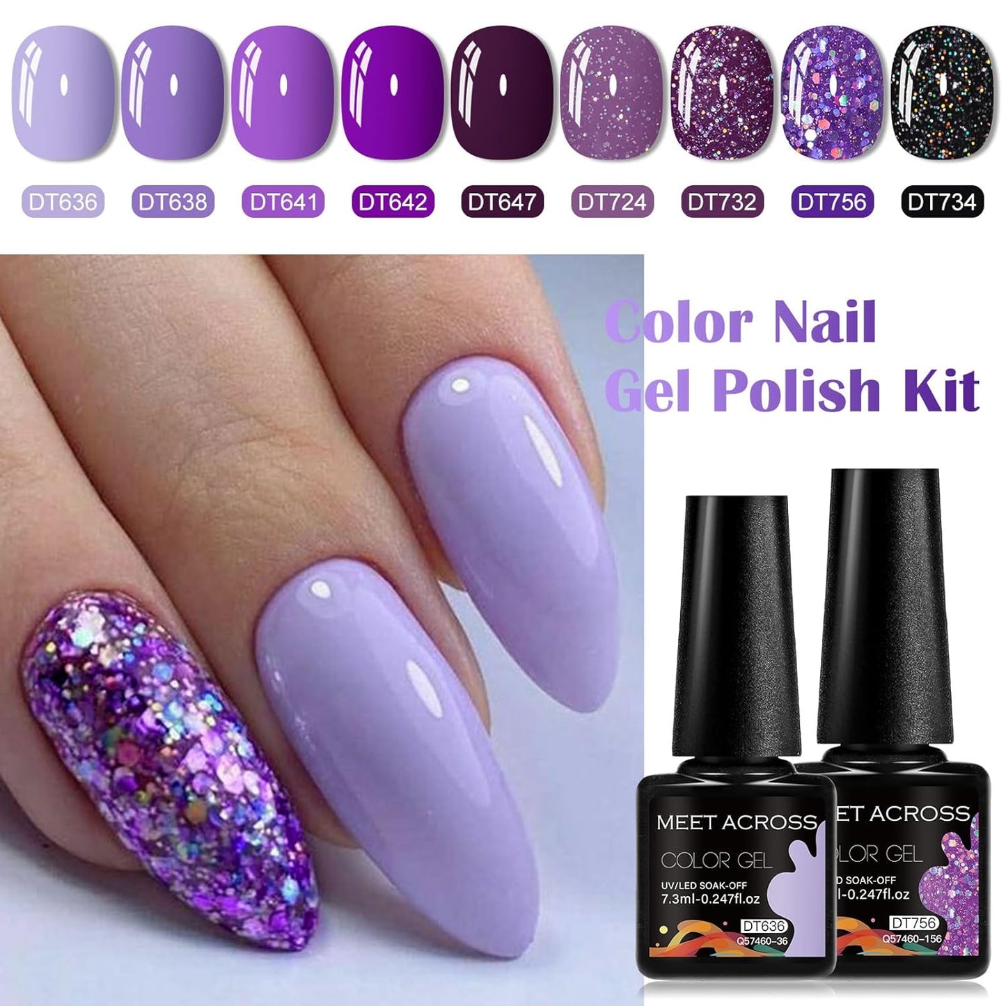 MEET ACROSS 9 Colors Gel Nail Polish + 3PCS Function Gel Nail Polish Kit,Fashion Nail Art Set Design Gifts for Women Manicure Salon (SET21, 12pcs)
