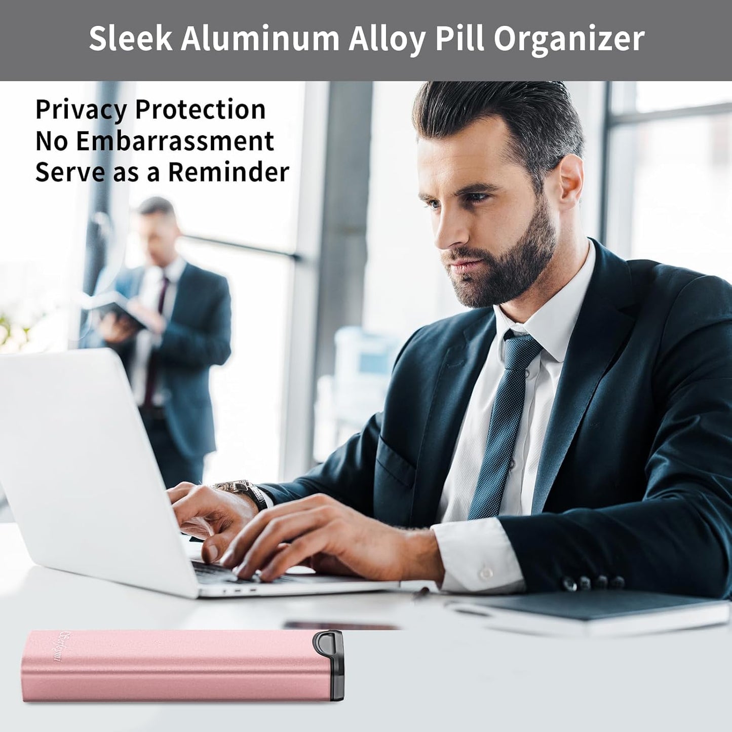 Metal Weekly Pill Organizer, Serfeymi Aluminum Daily Pill Box(Spare Gasket Provided),7 Day Pill Case Travel Medicine Organizer,Pill Containers with Individual Lid for Vitamins,Pills, Supplement-Pink