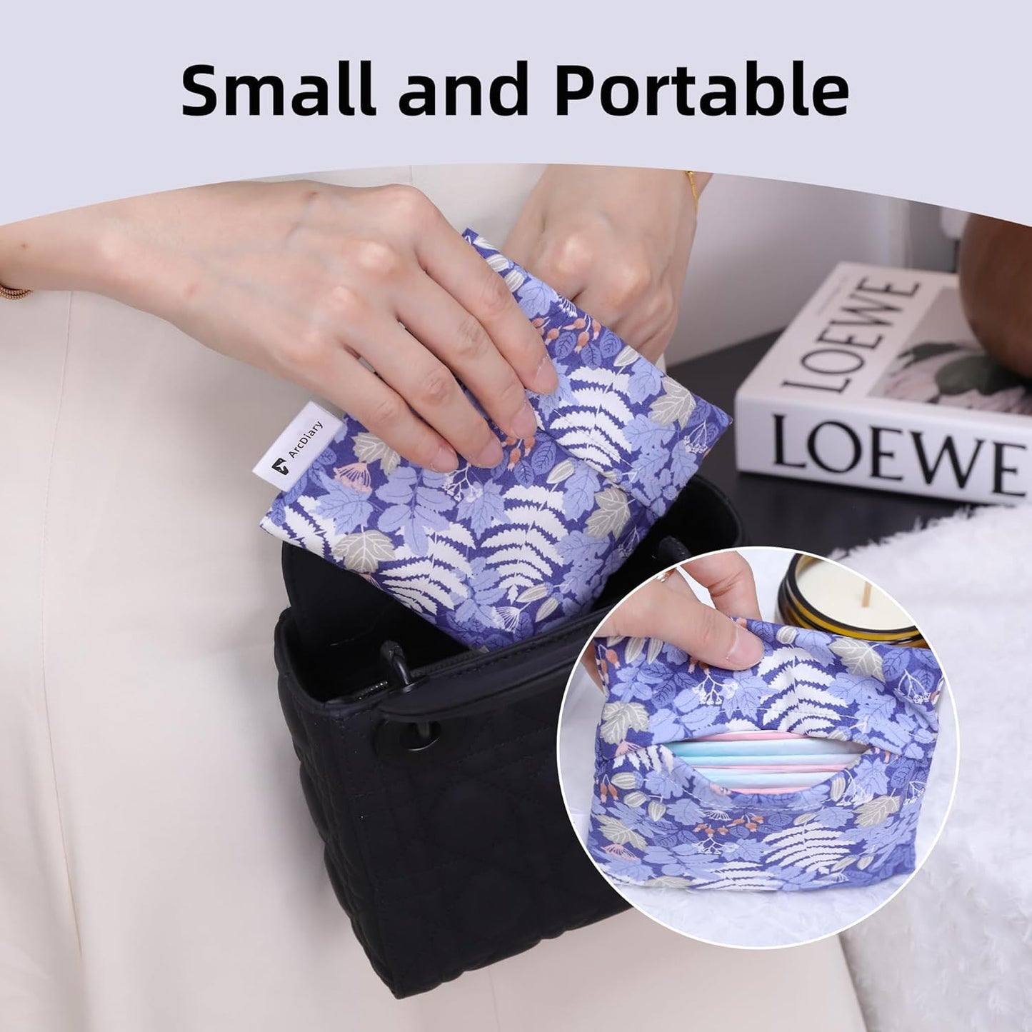 Period Bag for Teen Aged Girls, Portable Sanitary Pad Storage Bag for Teen Pads/Sanitary Napkins/Small Tampons, Feminine Menstrual Cup Pouch (Austere Blue)