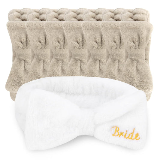 CIEHER Spa Headbands - 8 Pcs Bachelorette Party Favors, Bride & Bridesmaid White & Light Coffee Spa Headbands