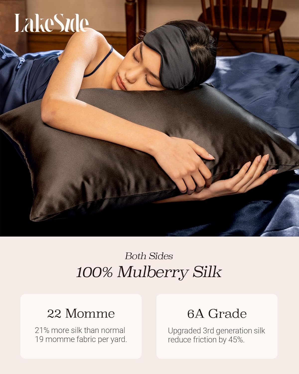 Oriental Lakeside® 100% Pure 22 Momme Mulberry Silk Pillowcase with Hidden Zipper - Nighttime Skincare & Hair Care Hydrating Pillow Cover