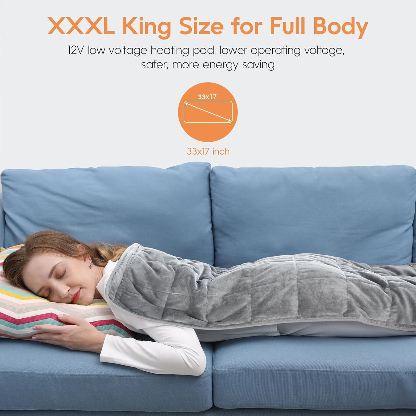 OKK Weighted Heating Pad, 12V Heating Pad for Back Pain Relief, 33"x17" Extra Large Full Body Portable Weighted Heated Pad for Cramps Neck Shoulder, 2lb, 3 Heat Settings, 3 Hours Auto Off Heat Pad