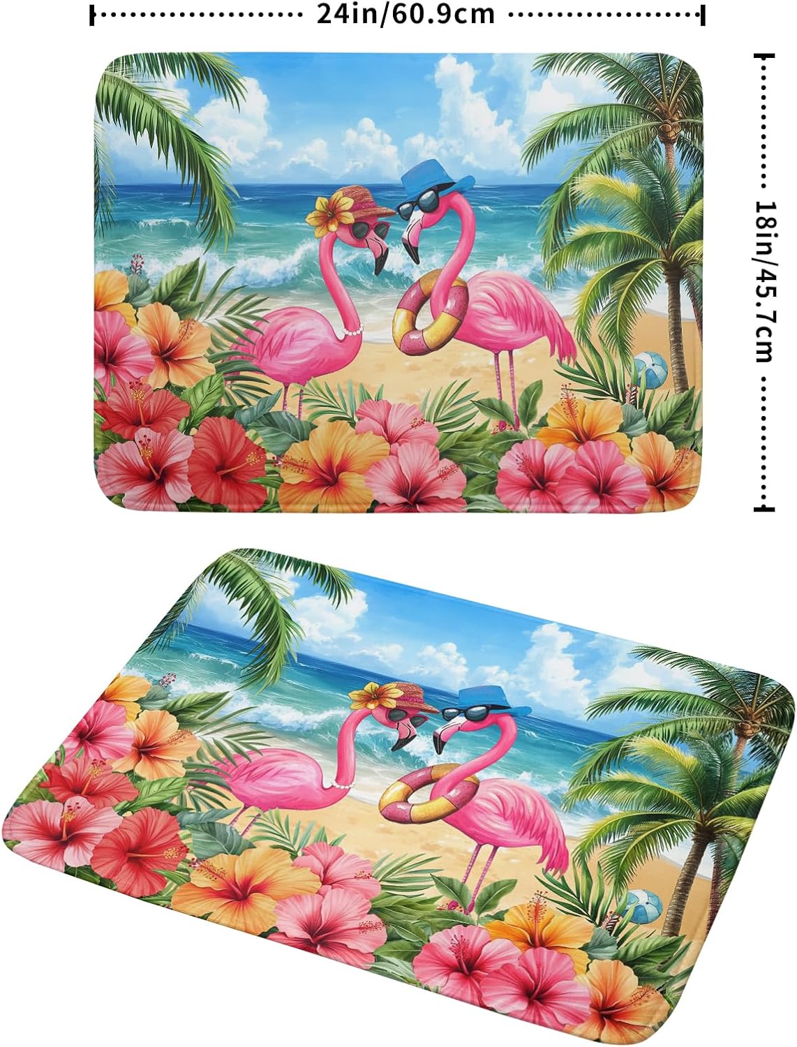 Summer Flamingos Dish Drying Mat 18x24 inch Tropical Beach Microfiber Washable Dish Rack Mats Drainer Pad for Counter Kitchen Table Decor