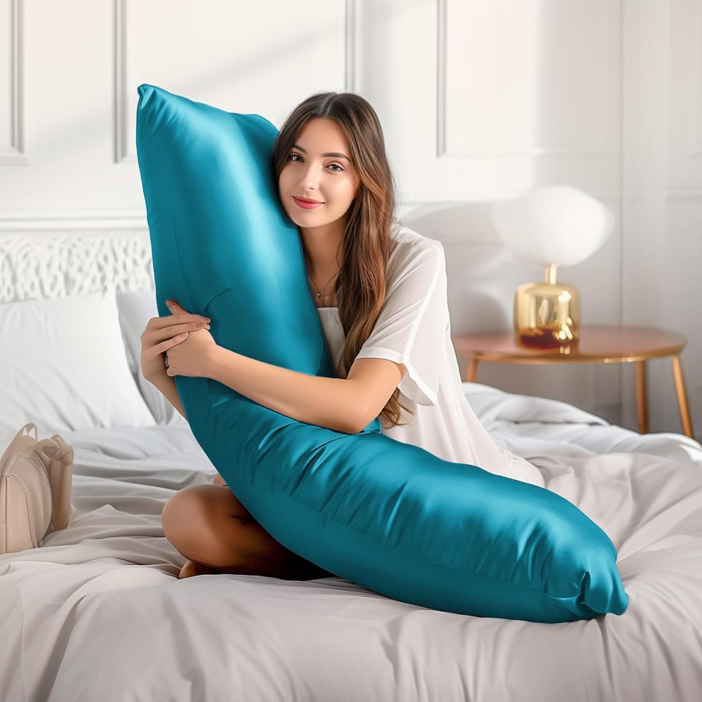 BEDELITE Satin Body Pillow Cover 2 Pack, Super Soft and Cooling Body Pillow Pillowcase for Hair and Skin, Breathable Silky Full Long Pillowcase Cover(20"x54", Teal)