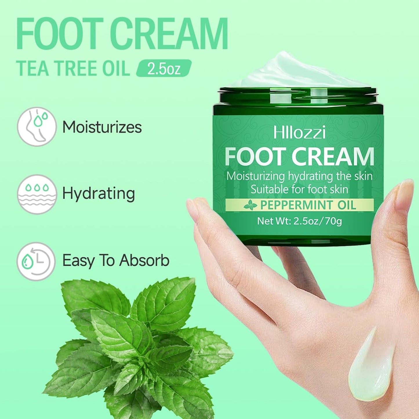 Peppermint Oil Foot Cream for Dry Cracked Heels and Feet, Ultra-Hydrating Softening Foot Cream, Moisturizes for Healthy Feet, 2.5 oz