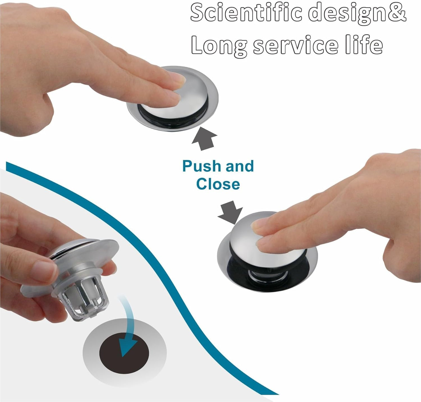 Chrome Bathroom Sink Drain Stopper,Welsan Universal Pop-Up Drain Stopper Plug Strainer with Hair Catcher for 1 1/8"-1 1/2" Drain Hole-2 Pack