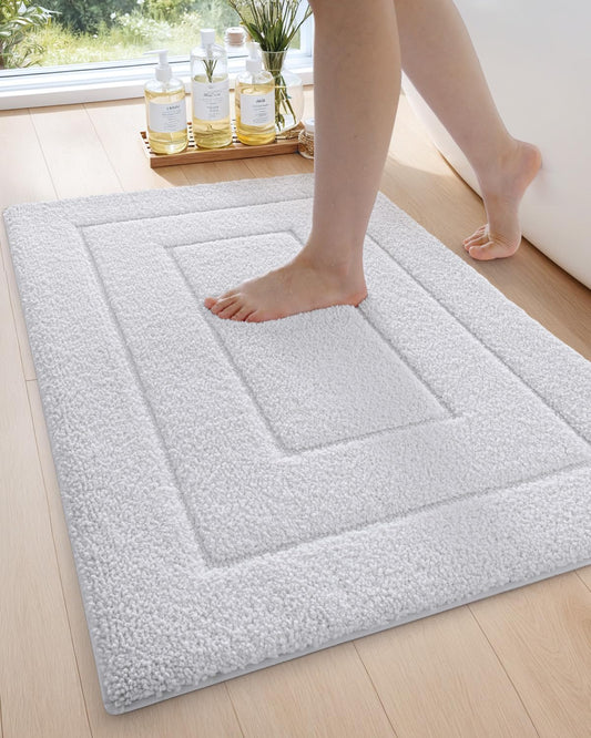 DEXI Bathroom Rug 36x24, Non Slip Washable Bath Mat for Shower Floor, Absorbent Soft Bathmat with Rubber Backing, Quick Dry Microfiber Carpet, White