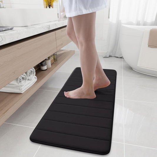 Buganda Memory Foam Bath Mat, 47" x 17", Ultra Soft and Non-Slip Bathroom Rugs, Water Absorbent and Machine Washable Bath Rug Runner for Bathroom, Shower, and Tub, Black
