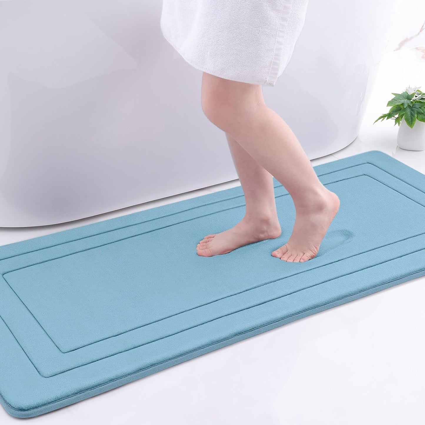 Arotive Memory Foam Bathroom Rug Mat 54x24, Ultra Soft and Absorbent Bath Mat, Machine Wash Dry, Comfortable Bath Rug Carpet for Bathroom Floor, Tub and Shower, Blue