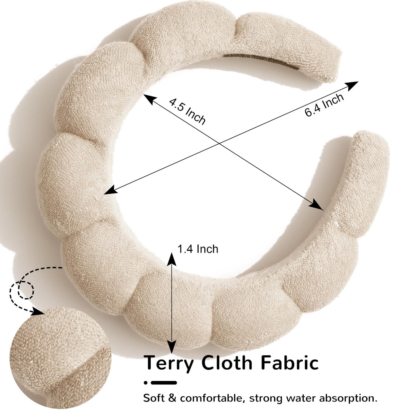 Spa Headbands for Washing Face or Facial Makeup Headbands Bubble Skincare Headbands Drunk Elephant Terry Cloth Puffy Skin Care Hairbands for Mask Treatment, Beige