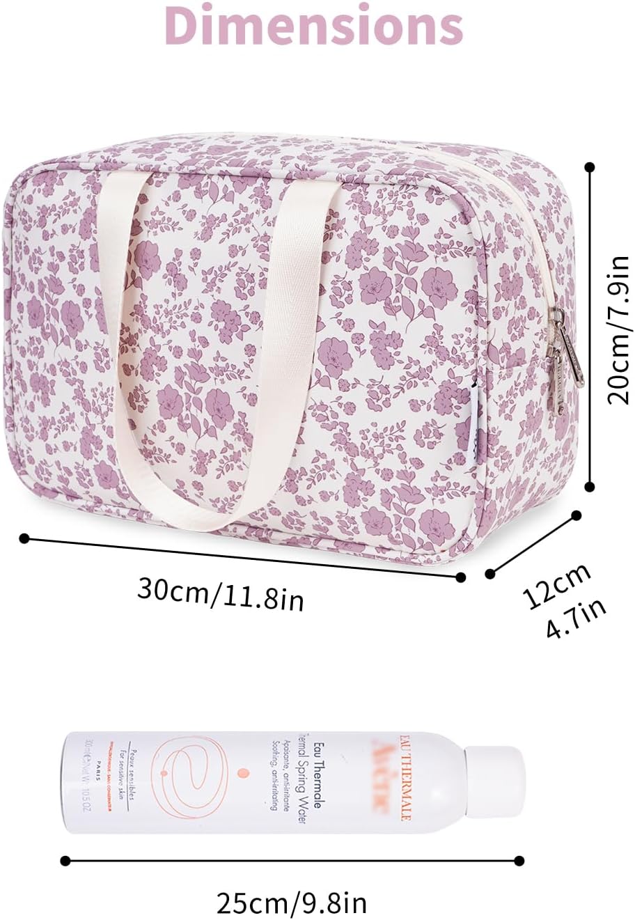 Narwey Large Floral Travel Toiletry Bag Women Toiletries Bag Skincare Bag Makeup Bag Organizer Make up bag Cosmetic Bag Medicine Bag for Girls (Little Dusty Pink Flower, Large)