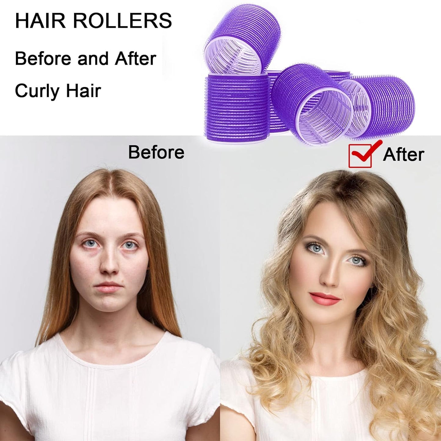 Hair Rollers, 12 Pack Self Grip Salon Hairdressing Curlers, Hair Roller Sets, Hair Curlers, DIY Curly Hairstyle, Colors May Vary, Super Jumbo