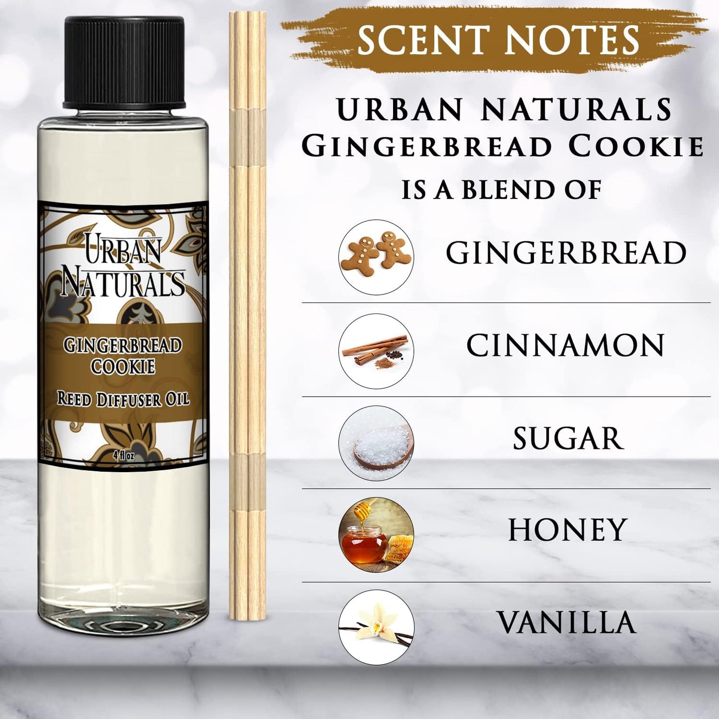 Urban Naturals Gingerbread Cookie Scented Reed Diffuser Oil Refill | Fall Collection | Warm Vanilla, Nutmeg, Cinnamon & Ginger | Great Autumn Scent! | Made in The USA
