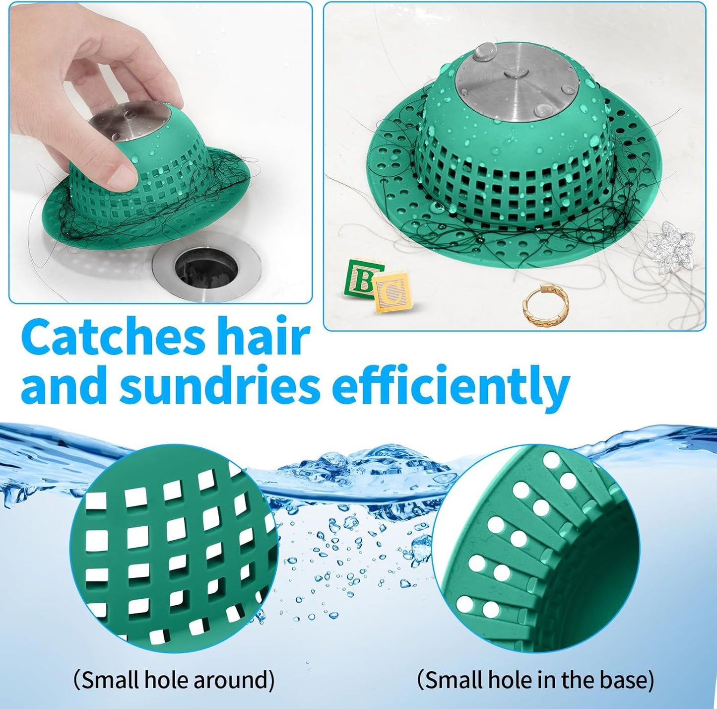 Shower Drain Hair Catcher, Bathtub Drain Cover Foldable Silicone Shower & Tub Protector for Pop-Up & Regular Drains