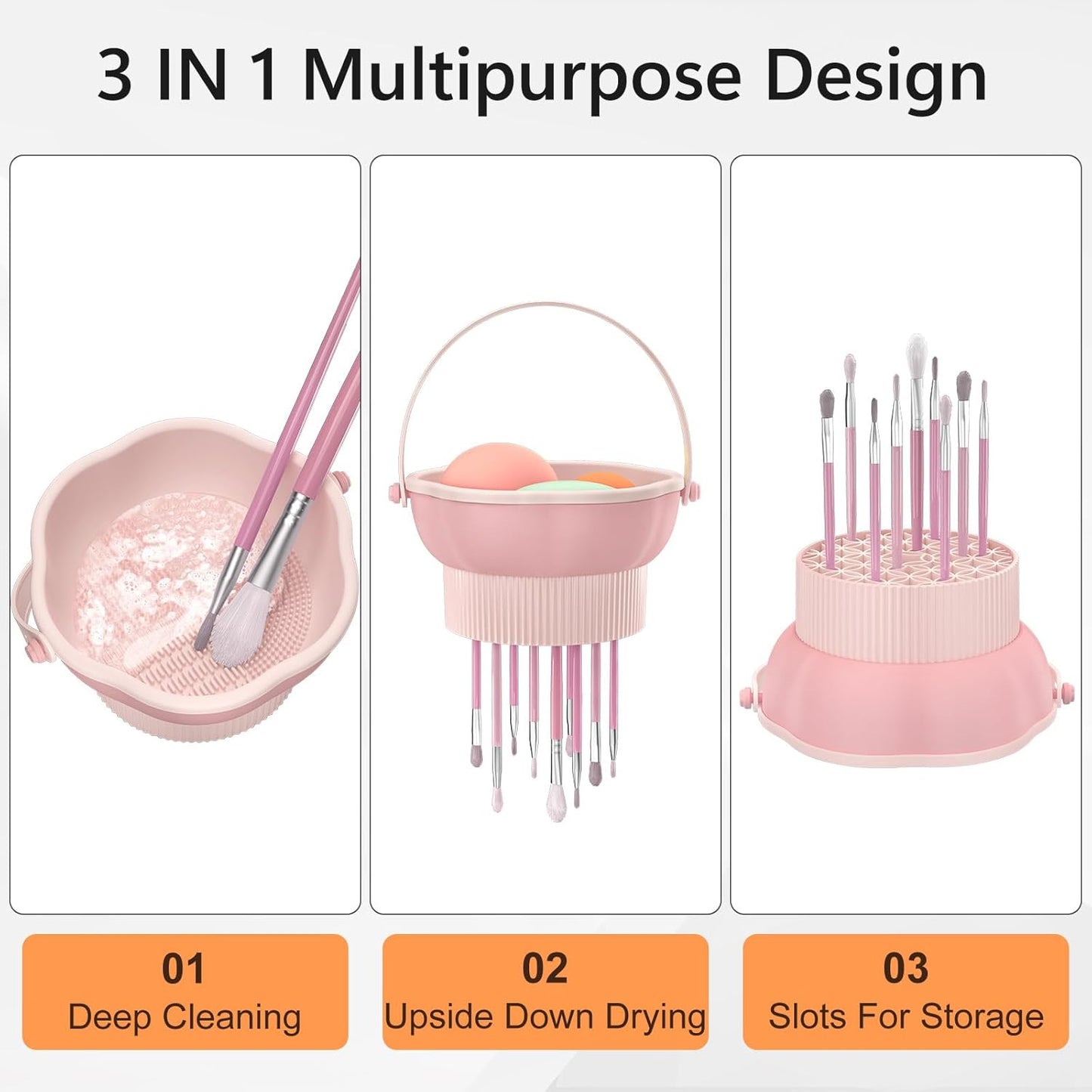 senbowe 3 in 1 Makeup Brush Cleaner Mat, Silicone Makeup Brush Cleaner Bowl Cosmetic Brushes Cleaning Pad Tool Organizer for Storage and Air Drying, Make Up Brush Washing Tool for Sponge
