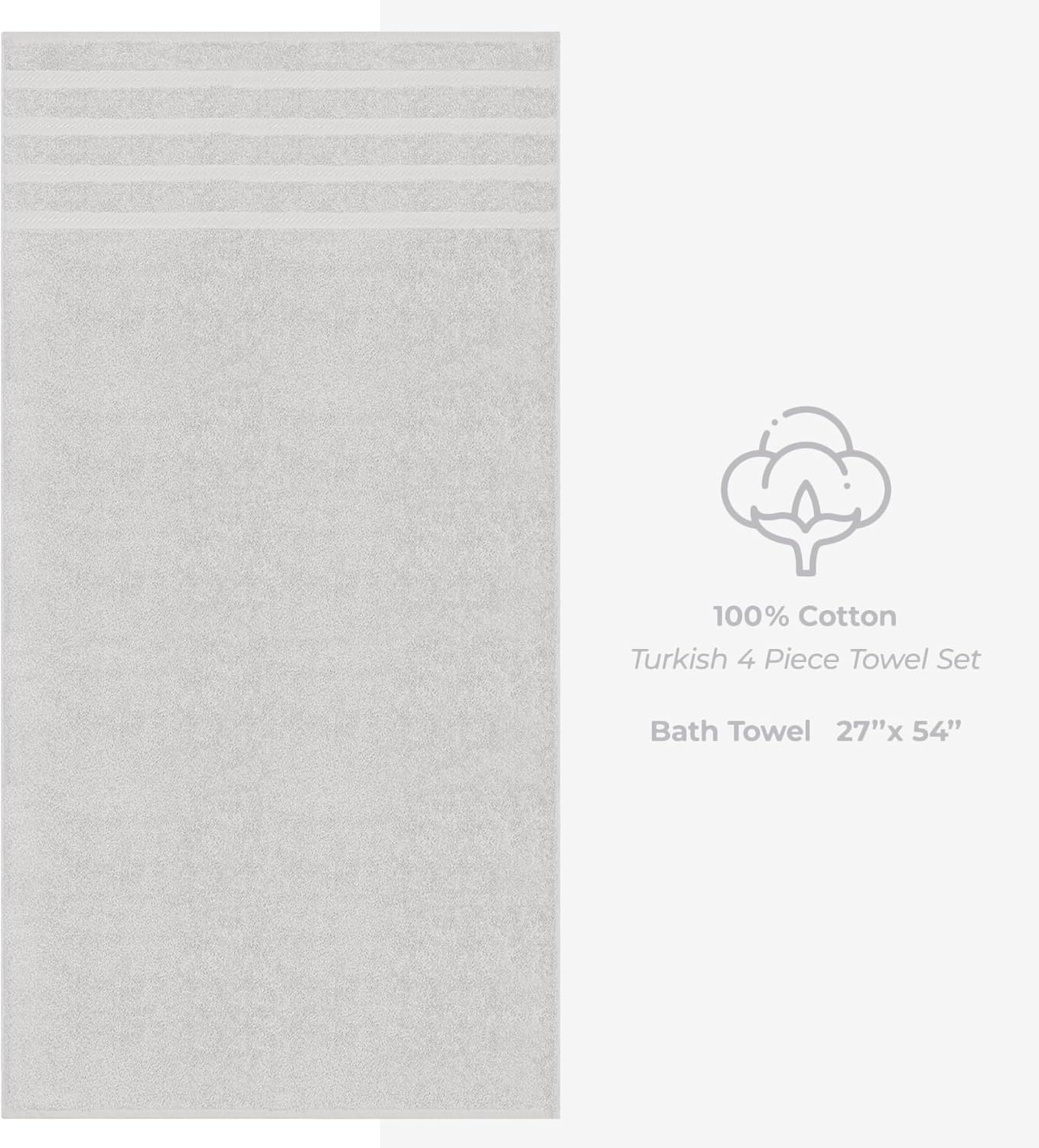 American Soft Linen Luxury 4 Piece Bath Towel Set, 600 GSM 100% Cotton Turkish Bath Towels for Bathroom, 27x54 in Large Bathroom Shower Towels, Silver Grey