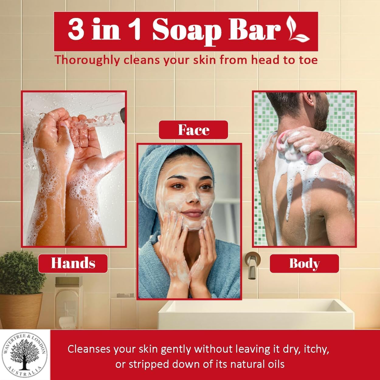 Wavertree & London Persimmon & Red Currant Scented Natural Soap Bar, 7oz Moisturizing French Triple Milled Soap Bar for Women & Men enriched with shea butter - Pure Bath & Body soap bar