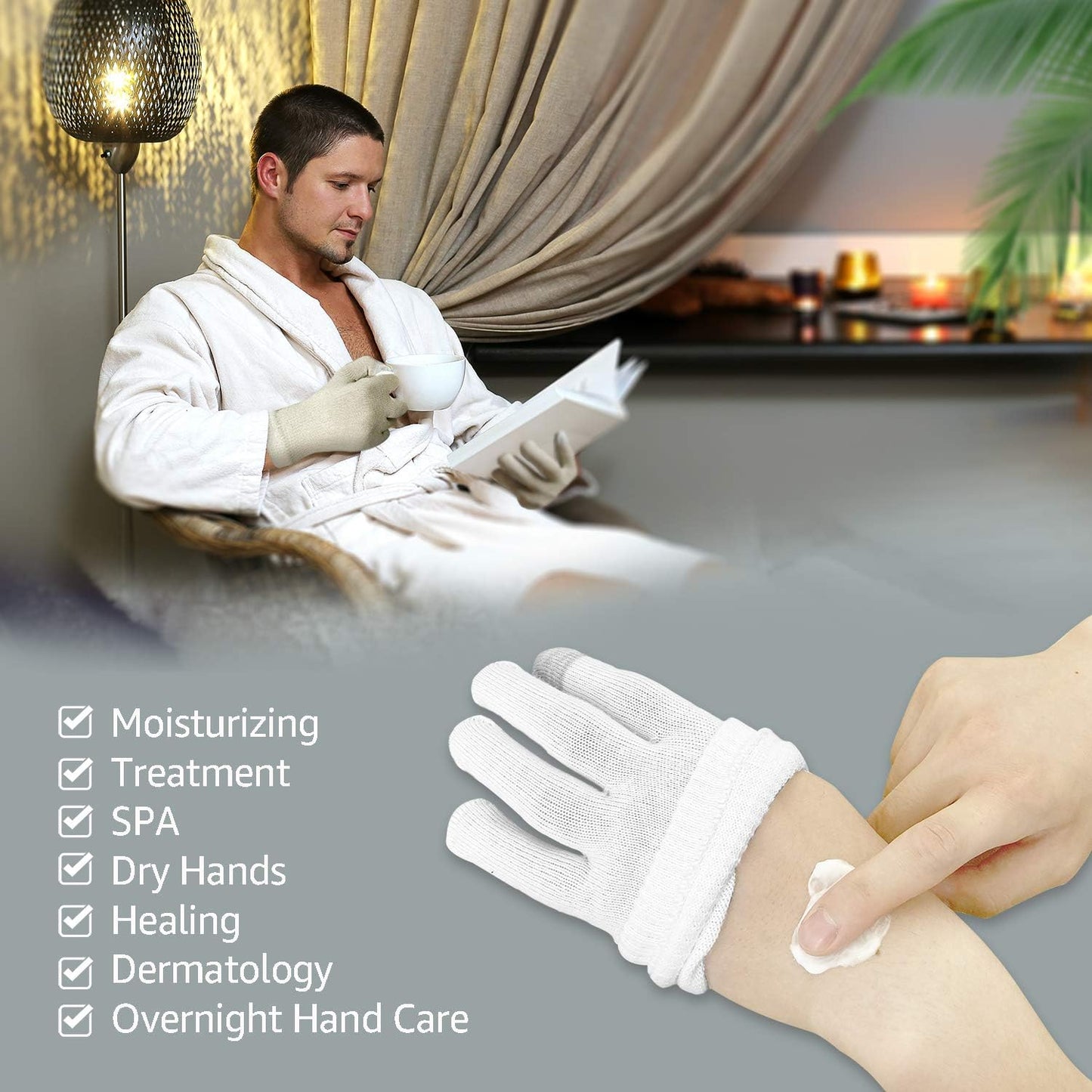 Evridwear Unisex Moisturizing Cotton Gloves with Touchscreen Fingertips for Eczema Beauty Cosmetic Dry Hands Sensitive Irritated Skin Therapy Overnight Bedtime, 6 Pairs, Lightweight-White, XS