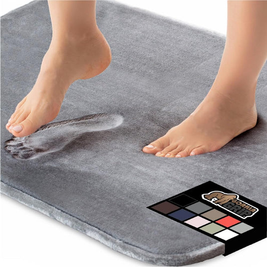 GORILLA GRIP Memory Foam Bath Rugs, Soft Absorbent Velvet Bathroom Mats, Durable Dots on Underside, Machine Washable Bathmat, Carpet Rug Room Decor for Shower Floor, 60x24 Mat, Graphite Gray