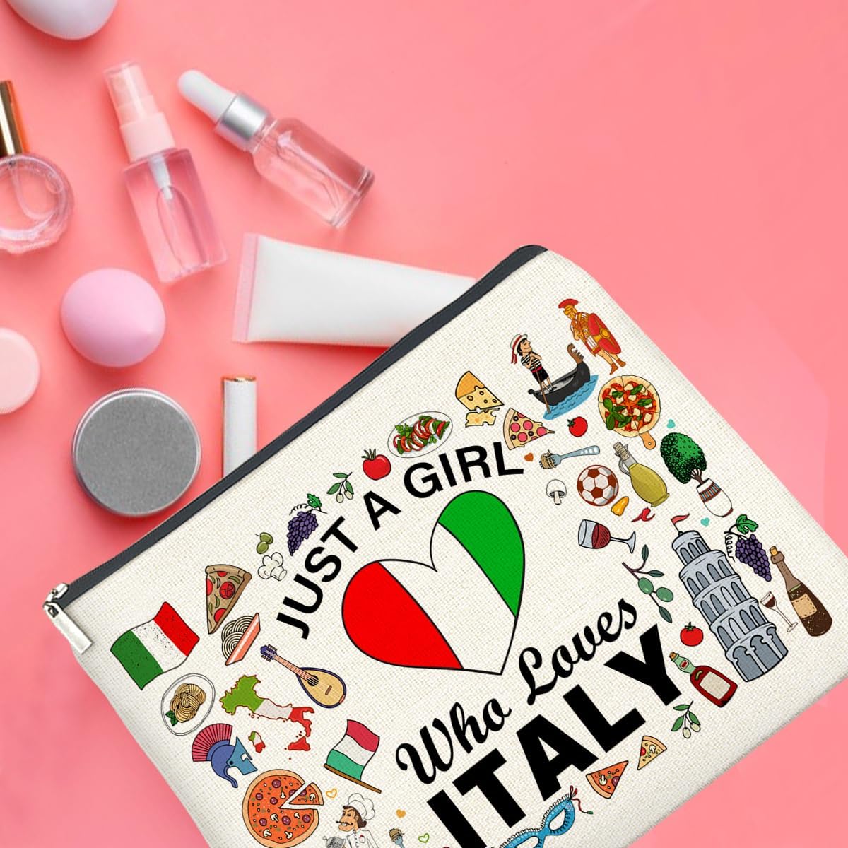 Italian Lover Makeup Bag Gifts for Women, Italy Travel Lover Gifts Italy Themed Gift Cosmetic Bag Zipper Makeup Pouch